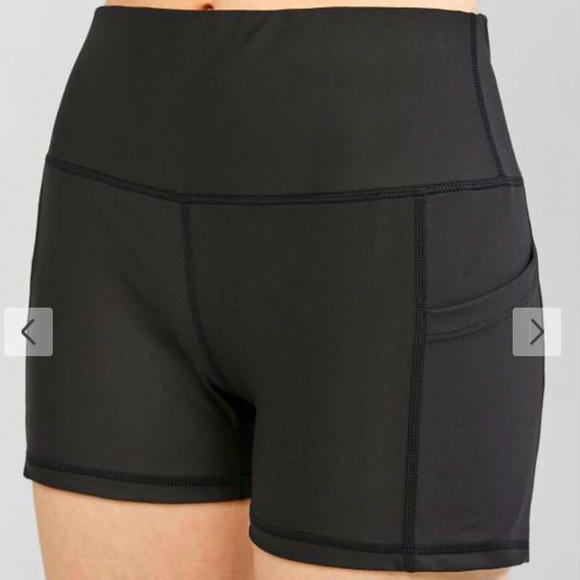 Pants - Black Workout Shorts with Side Pockets